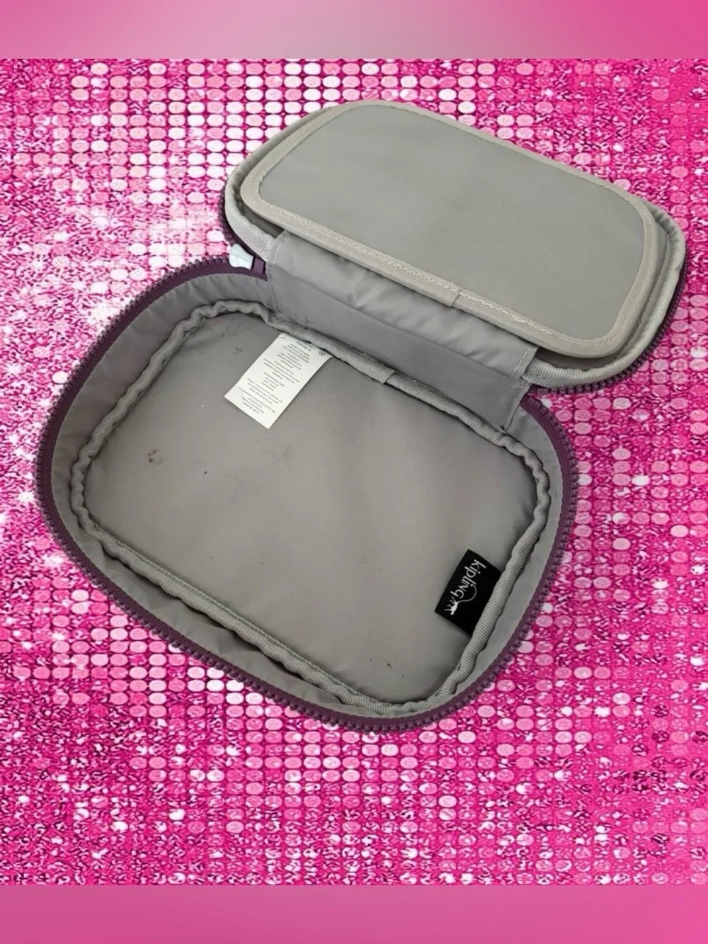 Kipling Purple Makeup Case with Monkey Keychain - Cosmetic Organizer